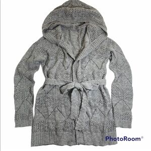 NWOT Gray Belted Sweater Cardigan With Hood Size 10